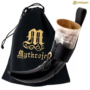 Viking Drinking Horn Mug 650 ML with Leather Strap Beer Wine Cup Ale - Picture 1 of 13
