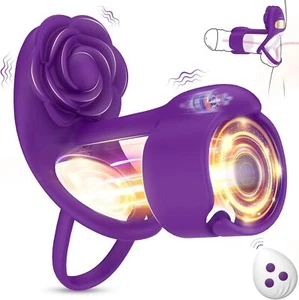 Couple sex toy 3in1 vibrating penis ring rose shaped female clitoral stimulator - Picture 1 of 8