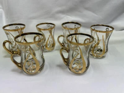 Set of 6 Cordials Shot Demitasse Cups USSR-Soviet MCM Gold Rims Handle Vintage - Image 1 of 4