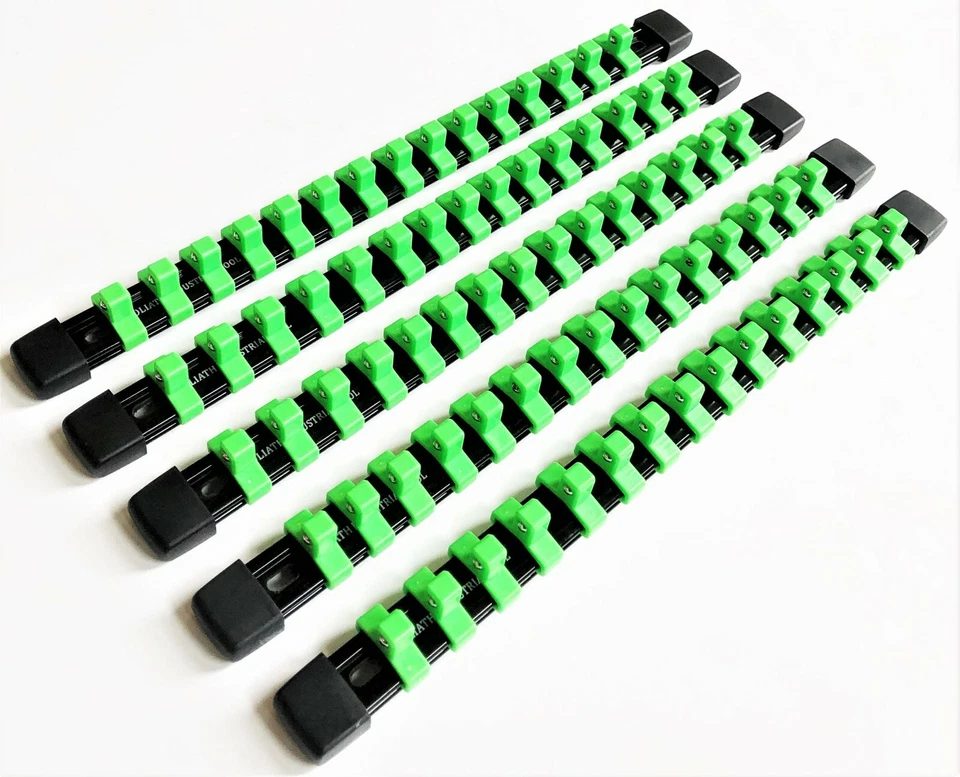 5 GOLIATH INDUSTRIAL 3/8" ABS MOUNTABLE SOCKET RAIL HOLDER ORGANIZER GREEN SH38G - Image 1 of 1