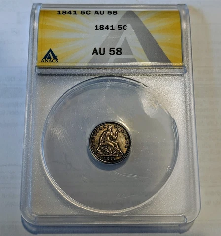 1841 Liberty Seated Half Dime ANACS Certified AU58 Almost Uncirculated Cover