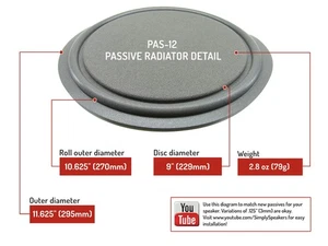 PAS-12: 12" PASSIVE RADIATOR DISC, 11.625" OD, 2.8 OZ., GRAY - Picture 1 of 2