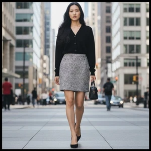 Banana Republic Metallic Silver Textured Pencil Mini Skirt 6 Tweed Bouclé Office - Picture 1 of 10