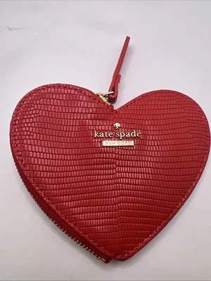 Kate Spade Heart Coin Purse Wallet Red Leather Zip - Image 1 of 4
