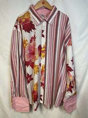 RAW BLUE NU REALMS Men's 4XL Shirt Long Sleeve Button Up Floral Striped W/Tag - Image 1 of 4