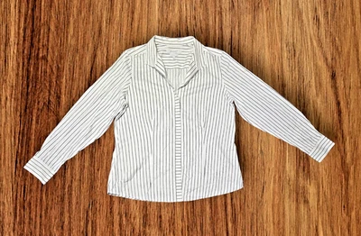 Top FOXCROFT NYC Blanco Negro Rayas Abotonable Heritage Sin Plancha Talla 16 Ajustado Foto 1 de 4