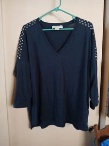 Michael Kors Damen Blau 1/2 Arm V-Ausschnitt Top Baumwolle Modal Gr. 3X - Bild 1 von 7