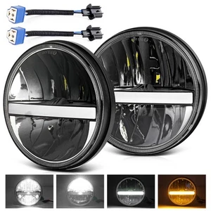 Pair For GQ PATROL 7''Inch 300W Round LED Headlights Hi/Lo Beam DRL Headlamps - Picture 1 of 11