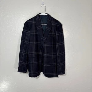 ZZegna Blazer Mens 52C Navy Blue Gray Plaid Wool Sport Coat Jacket Italy Classic - Picture 1 of 8