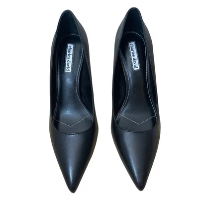 Charles David Black Leather Pointed Toe Stiletto Heels Women's Size 9 - Image 1 of 4