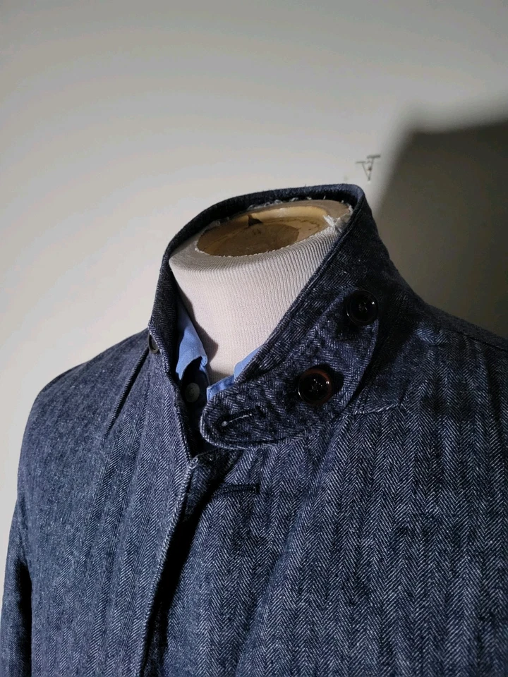 Blazer Chaqueta Abrigo Deportivo Azul Marino Blanco Hecho en Casa LINO Algodón 44 L Grande Foto 1 de 4