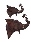 Carved Wood Elephant Head Tie Back ? Wall Plaque Trunk Up Figural 3D Animal