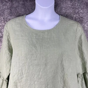 Bryn Walker Shirt Womens XXL Fran Linen Lagenlook Cottage Hi Lo Hem Ruffle Cuff - Picture 1 of 12