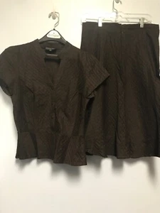 Elementtz Brown Skirt Suit Blouse Skirt Set  - Picture 1 of 12