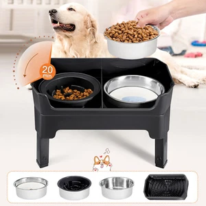 Stainless Steel Dog Bowl Non Slip Pet Dog Food Feeding Adjustable Stand - Picture 1 of 10