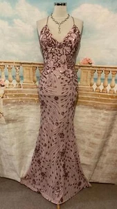 Evening Dress 10 Pink Sequin Prom QUIZ Stretch Fishtail Strappy Crossback Train - Picture 1 of 8