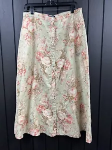 Vintage Chaps Floral Skirt Linen Cotton Blend Cottagecore Garden Tea Party Sz 12 - Picture 1 of 4