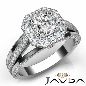 Asscher Cut Halo Pave Set Diamond Engagement Ring GIA G Color VS1 Platinum 1.4Ct - Picture 1 of 12