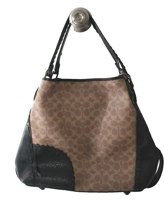 Bolso de Hombro COACH Edie 42 Signature Lona y Cuero Negro R-Loved C9886 RARO Foto 1 de 4