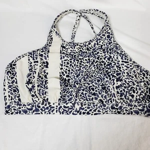New Athleta Navy Blue With White Bikini Top Crossback 36 B C Underwire NWOT - Picture 1 of 11
