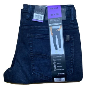Pantalones de mezclilla elásticos Buffalo David Bitton para hombre Jackson-X de ajuste recto, azul oscuro 30x30 - Imagen 1 de 8