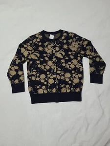 NWT Ann Taylor Navy Gold Metallic Print 3/4 Sleeve Cardigan Sweater Small - Picture 1 of 6
