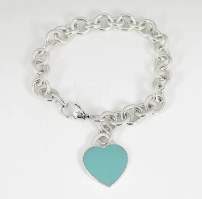 Brazalete grande de 8,5" Return to Tiffany esmalte azul corazón etiqueta dije en plata Foto 1 de 4