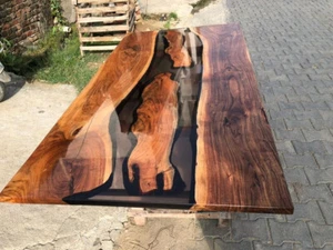 Clear Epoxy Resin Dining Table Top, Live Edge Centerpiece Hallway Modern Decor - Picture 1 of 3