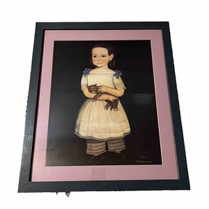 N. Schneeman 1989 Girl Holding Kitten Cat Framed Art Work Print Reproduction - Picture 1 of 18