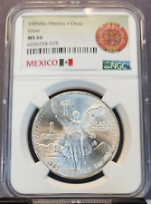 1985 MEXICO SILVER LIBERTAD 1 ONZA NGC MS 66 GREAT LUSTER GEM BU