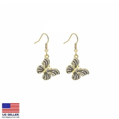 Moda Mujeres Joyería Pendientes de Cristal 3D Línea Negra Mariposa Gancho 0992 Foto 1 de 4