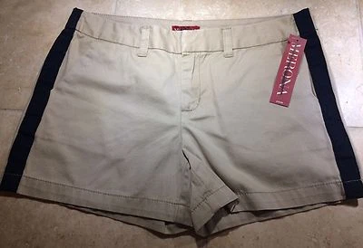 Sz 6 MERONA Khaki Tuxedo Shorts Tan Brown Black Stripe Summer NWT - Image 1 of 4
