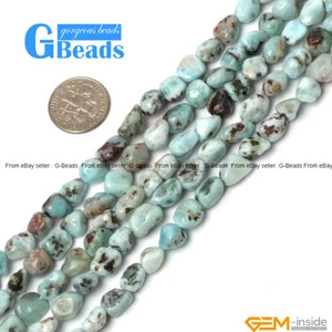 "Cuentas pepita de piedra preciosa larimar natural de forma libre de 7-8 mm para hacer joyas de 15" - Imagen 1 de 2