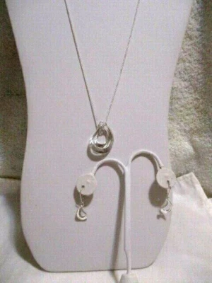 Ожерелье и серьги AVON из жидкого металла серебристые 21 дюйм ожерелье и серьги 1 1/4 дюйма P - Изображение 1 из 4