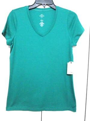 St. John's Bay Misses Size S (4-6) Cotton Jersey V- Neck T-Shirt--Vacation Green - Image 1 of 4