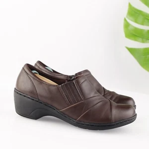 Clarks Womens Channing Essa Loafer Size 7.5 Brown Leather Wedge Shootie Zip Shoe - Picture 1 of 12