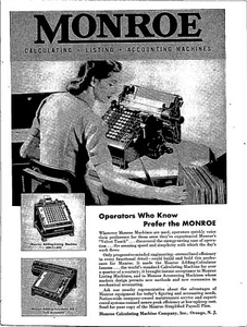 VINTAGE 1945 MONROE BUCHHALTUNGSMASCHINEN DRUCK ANZEIGE - Bild 1 von 1