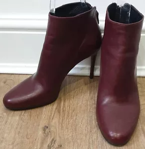 PRADA Stiefeletten Burgund Leder Runde Spitze Reißverschluss Stilettoabsatz 39 UK6 - Bild 1 von 12