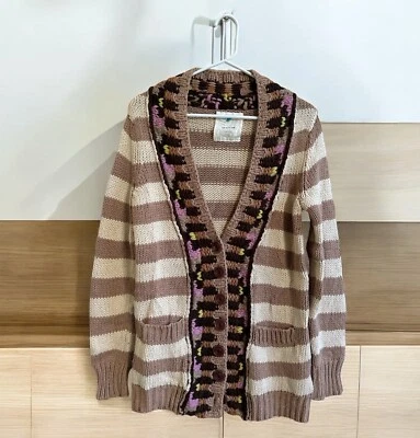 Sparrow Anthropologie Tan Striped Oversized Cardigan Sweater Size M Cotton Blend - Image 1 of 4