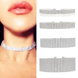 Bling Choker, Silver Plated Simulated Diamond Sparkle Necklace (1cm-3.8cm) - Picture 1 of 12
