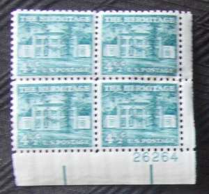 US 4.5¢ Stamp SC#1037 THE HERMITAGE MH 1959 plate block with fault. - Picture 1 of 4