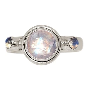Natural Rainbow Moonstone - India 925 Silver Ring Jewelry s.9 ALLR-32253 - Picture 1 of 1