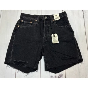 Levis 501 Shorts Womens Size 26 Black Button Fly Dark Wash Denim Cut Off Casual - Picture 1 of 5