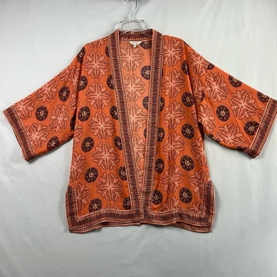 Cárdigan abierto pequeño Max Studio Kimono para mujer naranja coral bohemio Topper Foto 1 de 4
