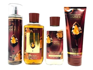 BATH & BODY WORKS 4p. GIFT SET CHOCOLATE AMBER BODY MIST WASH CREAM LOTION NEW - Picture 1 of 1