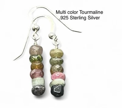 Pendientes de plata de ley .925 de piedra genuina de turmalina multicolor Foto 1 de 4