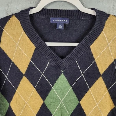 Vintage Lands End Sweater Mens 2XL Multicolor Argyle V Neck Cashmere Blend 90s - Image 1 of 4