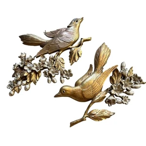 Vintage MCM Syroco Antique Gold BIRDS ON DOGWOOD BRANCHES Wall Decor 1967 - Picture 1 of 7