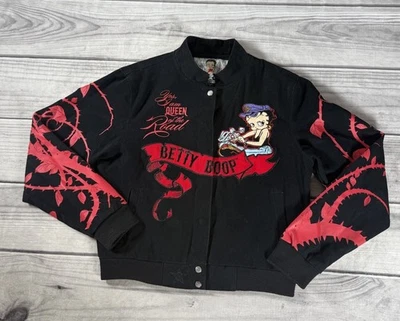 Betty Boop By JH Design Embroidered Black & Red Jacket Womens Size Large - Image 1 of 4