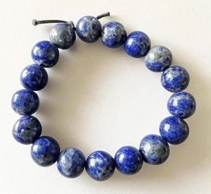 Genuine 100% Lapis Lazuli With Pyrite/Calcite Matrix 10mm Beaded Bracelet 7inch - Picture 1 of 15